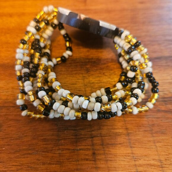 two stretch beaded bracelets one abalone and the other mosaic great pieces never - Picture 4 of 5